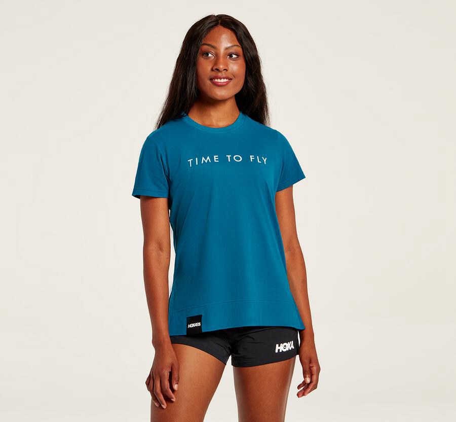 Hoka One One Womens Tee - Brand - Blue - LMHB58731
